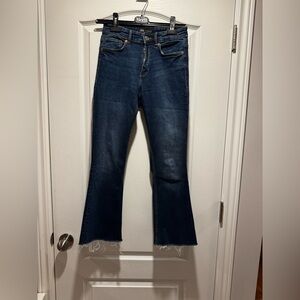 130 -Zara cropped flare jeans with rough seams size 2